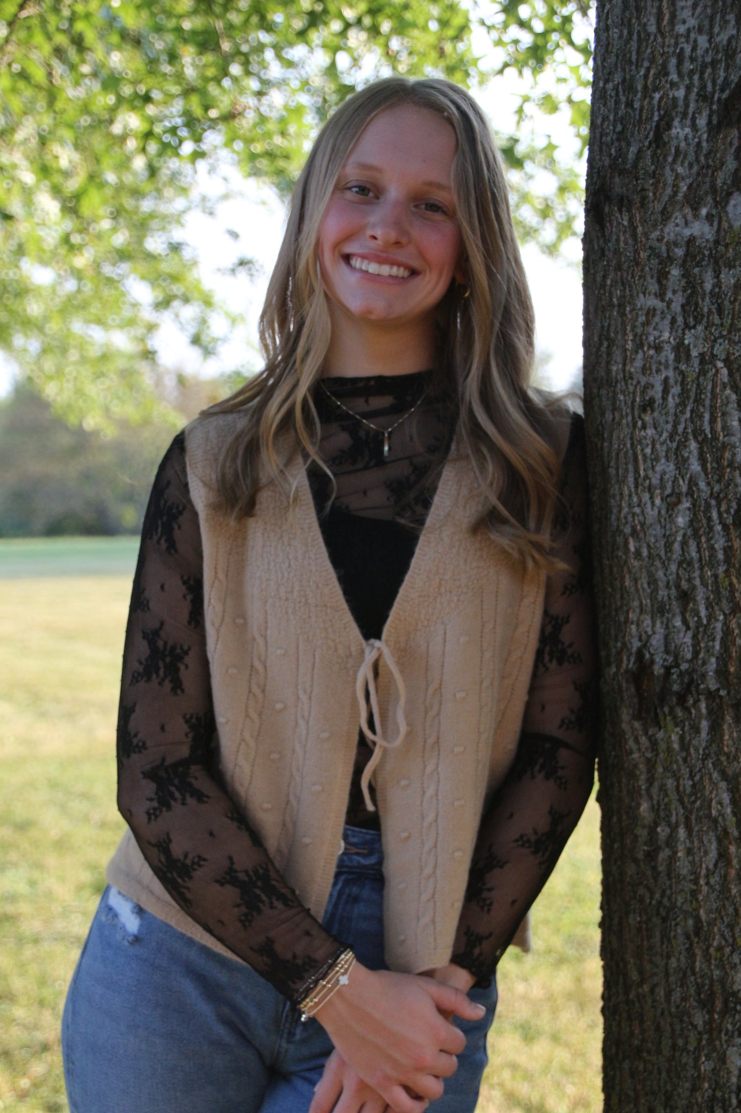 V-neck Ribbon Bow tie front lace up knit Cardigan