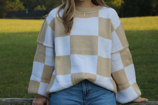 Checker Reverse Seam Crewneck Sweater