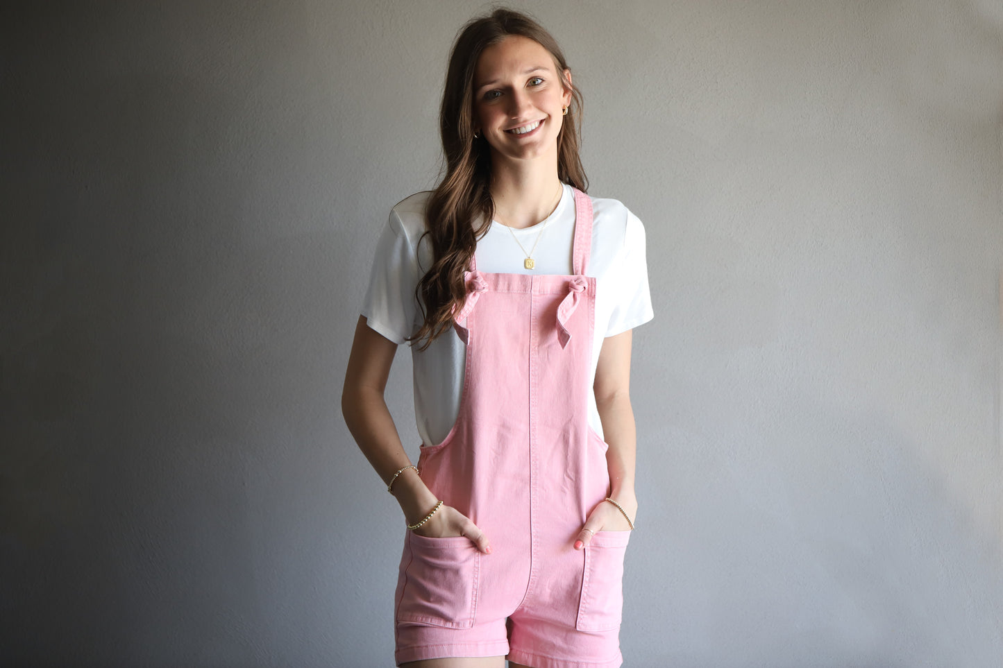 Knot Strapped Denim Romper with Pockets