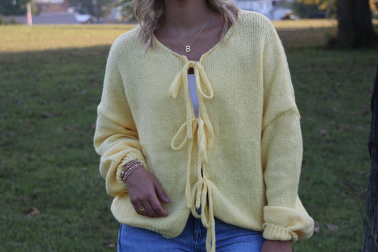 Plain Color Bow Lace Up Cardigan