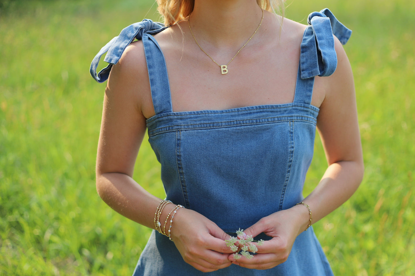 Denim strap tie mini dress