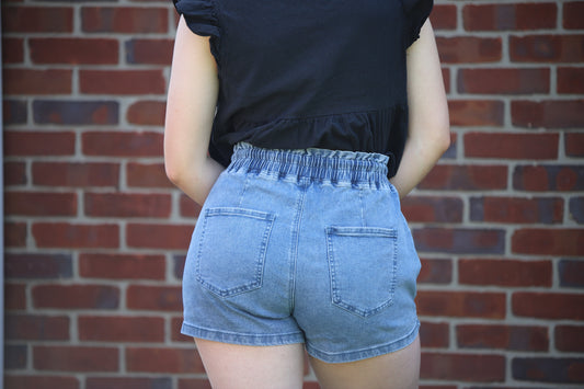 Draw String High - Waist Denim Shorts