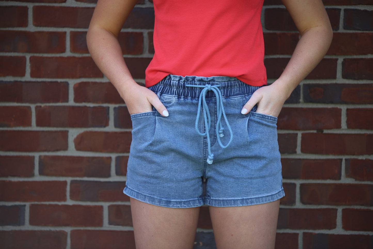Draw String High - Waist Denim Shorts